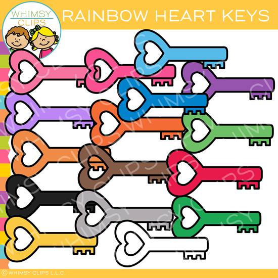 Colorful Rainbow Heart Keys Clip Art