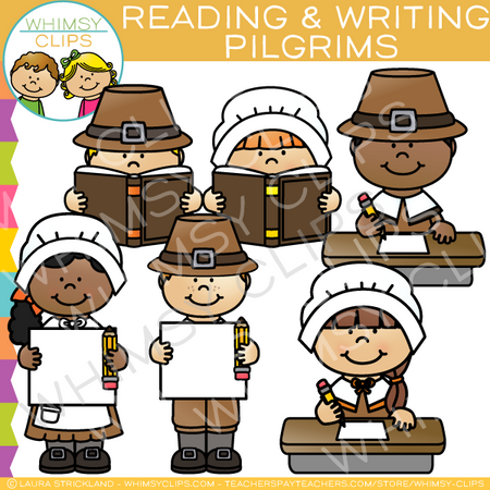 Reading and Writing Pilgrims Clip Art