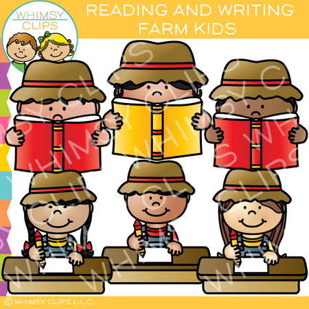 Reading And Writing Farm Kids Clip Art