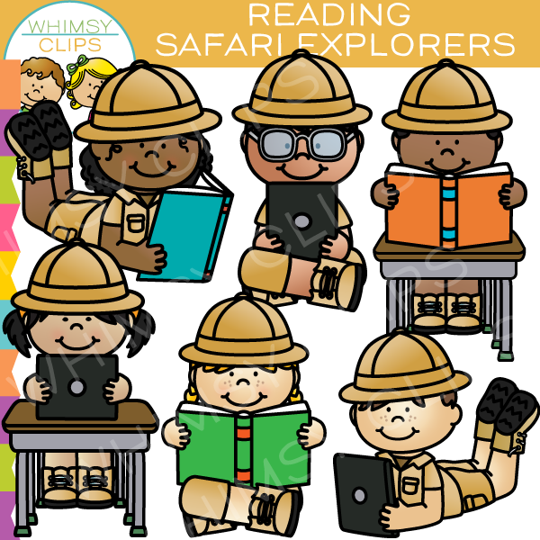 Safari Kids Reading Clip Art