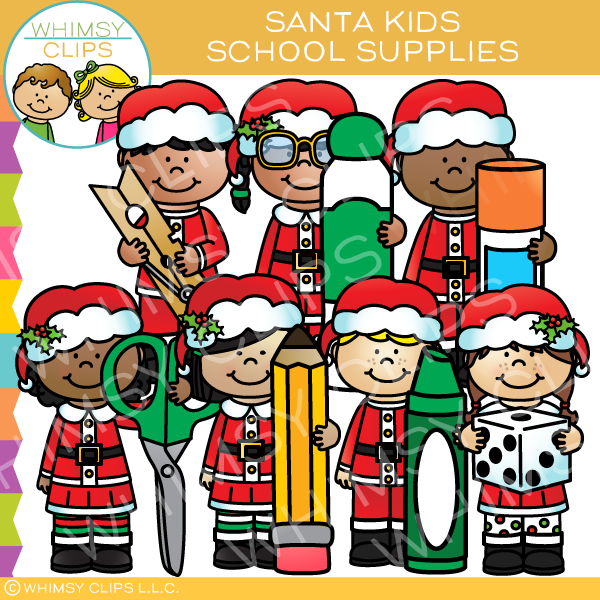 Santa Kids School Supplies Clip Art 