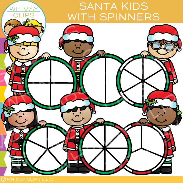 Santa Kids with Spinners Clip Art