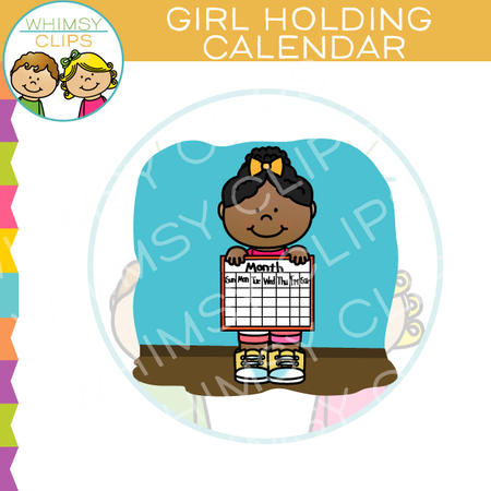 School Girl Holding Calendar Clip Art