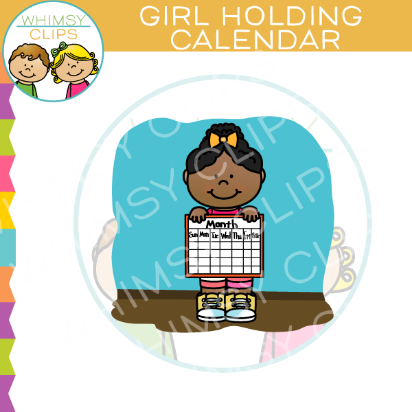 School Girl Holding Calendar Clip Art