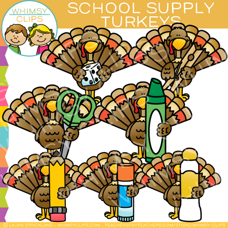 School Supply Turkeys Clip Art