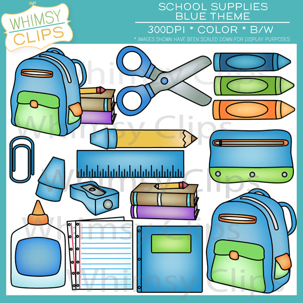 Blue School Supplies Clip Art