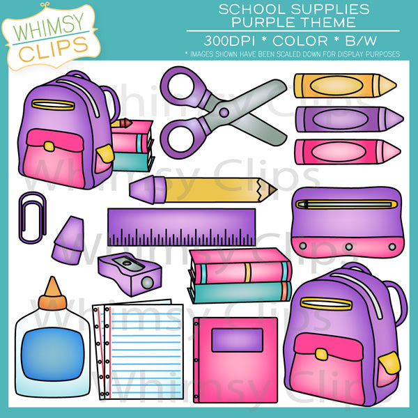 Purple School Supplies Clip Art