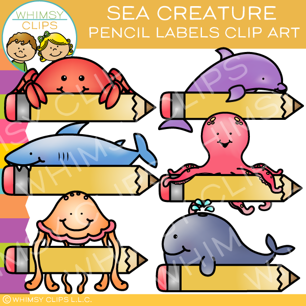 Sea Creature Pencil Label Clip Art