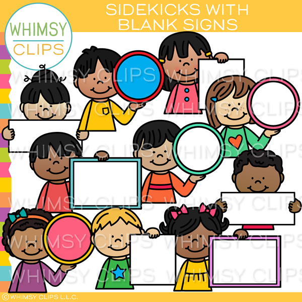 Kids with Blank Signs Clip Art