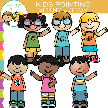 Spring Kids Pointing Clip Art