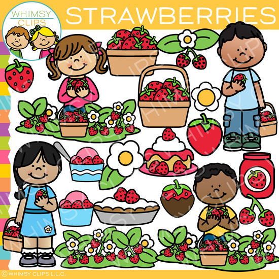 Kids Picking Strawberries Clip Art