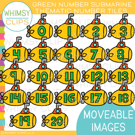 Thematic Green Number Submarine Tiles Clip Art - MOVEABLE Clip Art