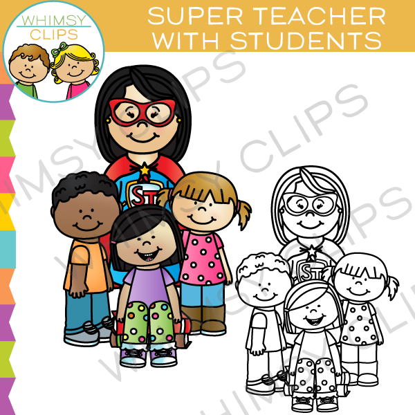 Super Teacher with Students Clip Art