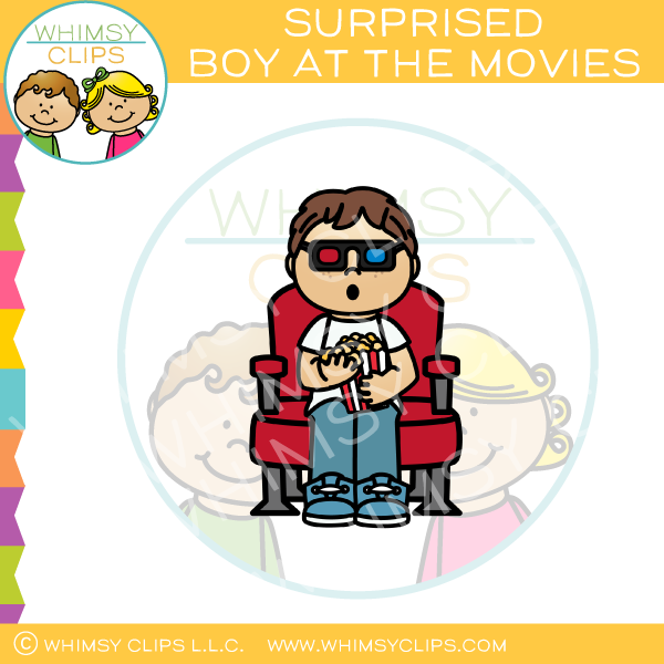 Surprised Boy Watching 3D Movie Clip Art