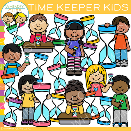 Kids with Sand Timers Clip Art