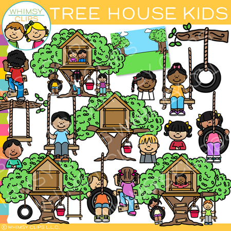 Kids in a Tree House Clip Art