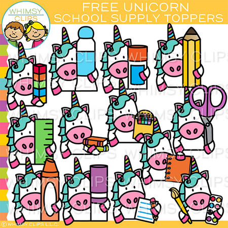 Free Unicorn School Supply Page Toppers Clip Art