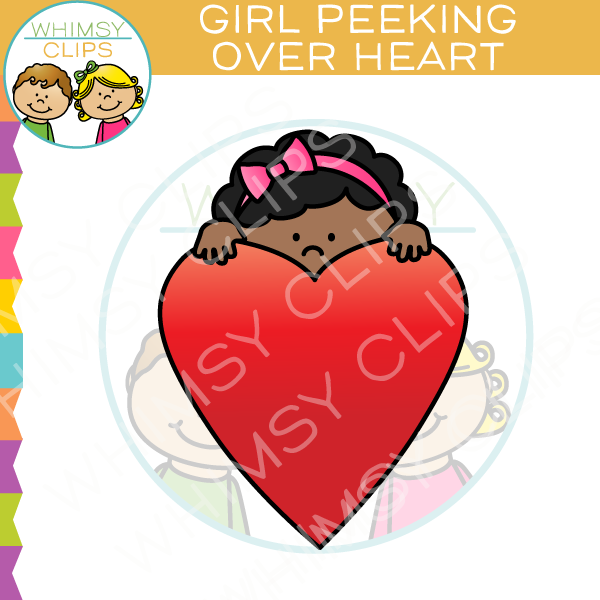 Girl Peeking Over Heart Clip Art