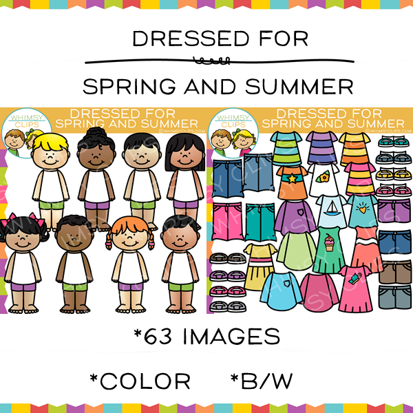 Kids Dress for Spring and Summer Clip Art