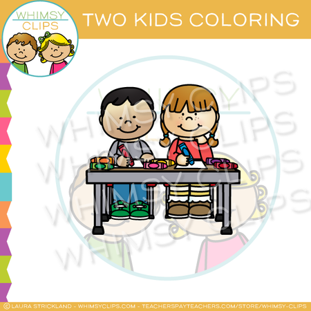 Two Kids Coloring Clip Art