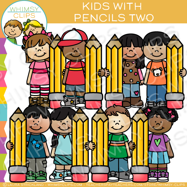 Kids with Pencils Writing Clip Art
