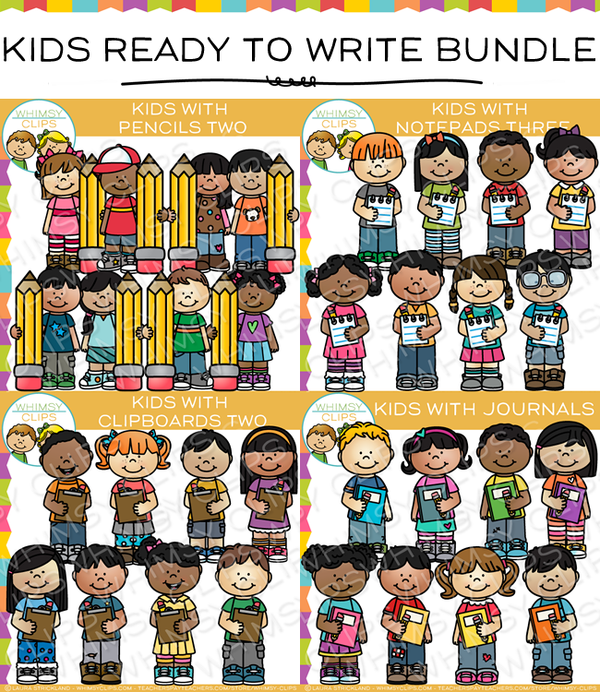 School Kids Writing Clip Art