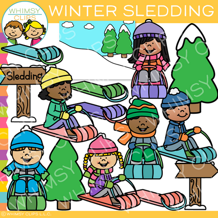 Kids Winter Sledding Clip Art