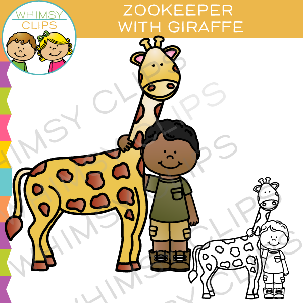 Zookeeper with Giraffe Clip Art